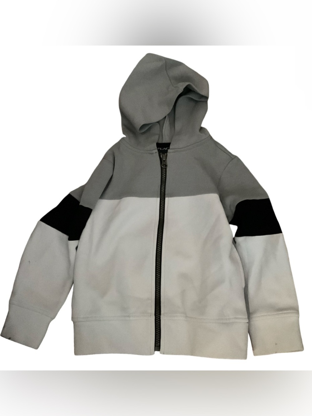 The Children’s Place Boys Colorblock Zip Hoodie Gray White Black Size 4